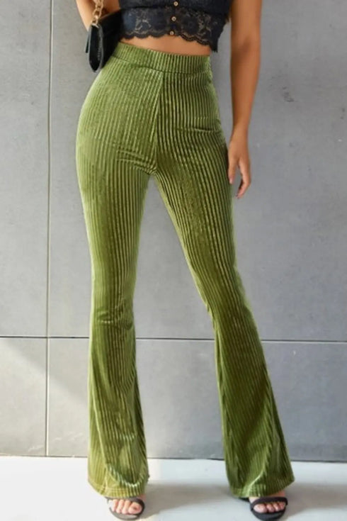 'Ruth' Ribbed High Waist Flare Pants - Celes Fashion